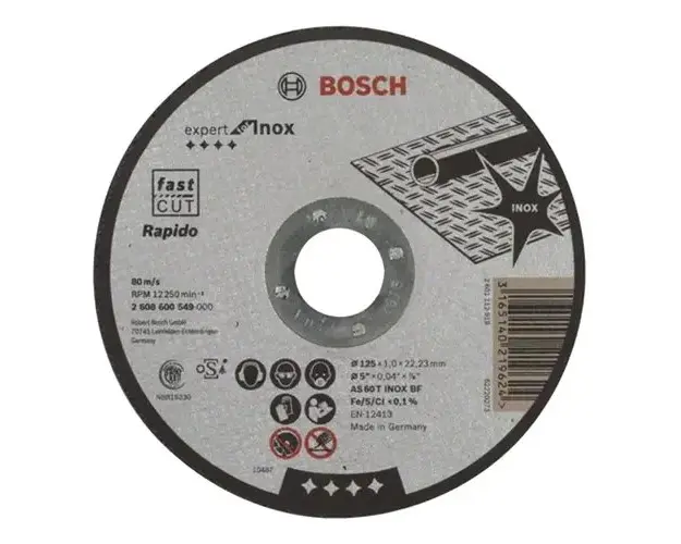 Disc taiere inox Bosch 2608600549, 125 mm diametru, 1 mm grosime