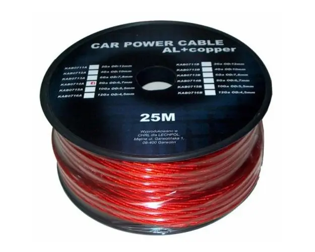 Cablu de putere din aluminiu + cupru 4GA, 6.7 x 8.31 mm, 25 m, Rosu