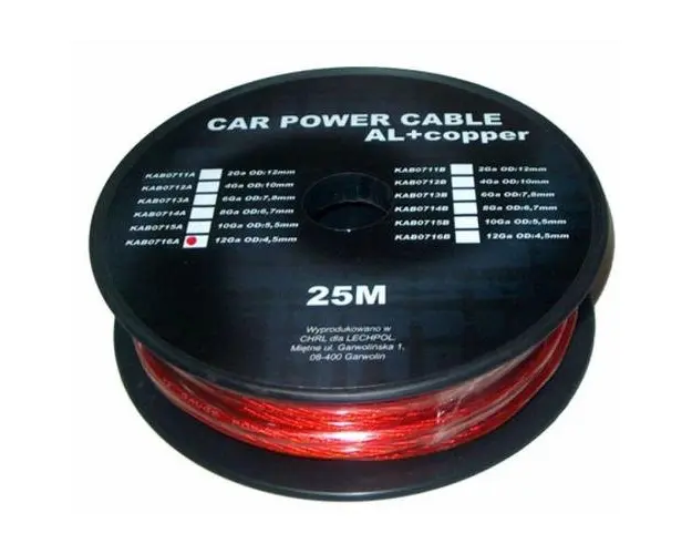 Cablu de putere din aluminiu, cupru, 12GA, 25 m, Rosu