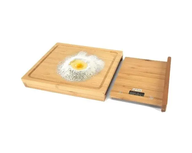 Cantar bucatarie Pem, LCD, fund lemn bambus, maxim 5 kg, 38 cm, baterie inclusa