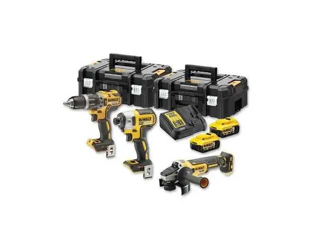 Set 3 scule, Dewalt (masina de gaurit si insurubat, masina de insurubat cu impact, polizor unghiular), 2 acumulatori 18 V, 5.0 Ah