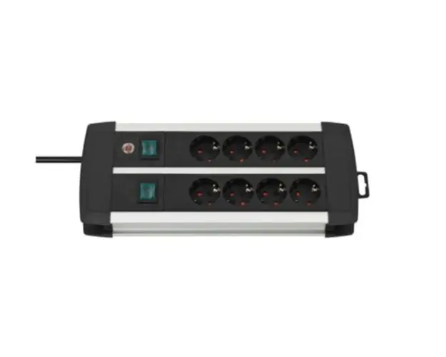 Priza multipla 8 posturi, cablu 3 metri, Premium-Aluminium Line, Brennenstuhl, Switch On/Off iluminat, Protectie copii