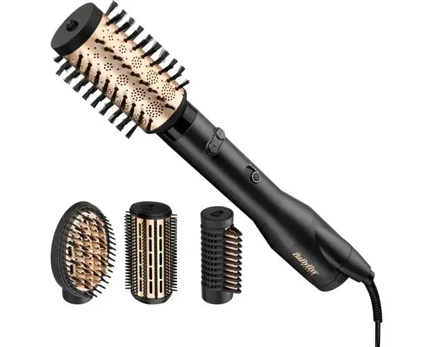 Perie rotativa BaByliss Big Hair Luxe AS970E, 650W + 4 accesorii , Tehnologie Ionica, Invelis ceramic, Jet de aer rece, Negru mat/Auriu