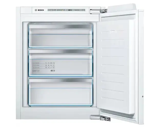 Congelator incorporabil Bosch GIV11AFE0, 72 l, LowFrost, 3 sertare, Clasa E, H 71.2 cm, Argintiu