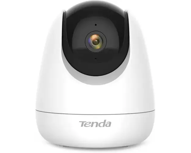 Camera de supraveghere Smart Tenda CP6, 360 grade, 2K, functie Baby Monitor, Night Vision, Detectie/urmarire inteligenta, Two-Way Audio, Alarma sonora si luminoasa, Control Vocal, Card Micro-SD/Stocare in cloud, Obturator pentru initimitate, Alb