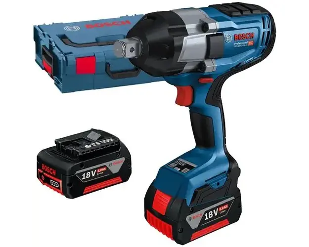 Masina de insurubat cu impact cu 2 acumulatori Bosch - GDS 18V-1050 H, Li-Ion, 18 V, 5 Ah, 1050 Nm, M10-M24, motor fara perii, cuplu reglabil