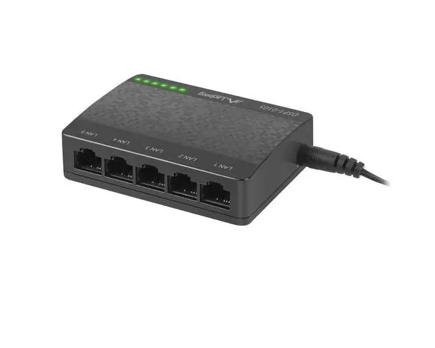 Switch Lanberg 41567, cu 5 porturi Fast Ethernet RJ-45 10/100 Mbps, 5V, racire pasiva, negru