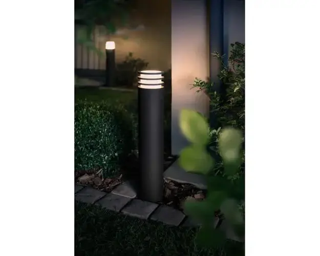 Stalp iluminat exterior Philips Hue Lucca, E27, 9.5W (60W), 806 lm, 84.8 cm, Aluminiu, Antracit, Bec alb Hue inclus