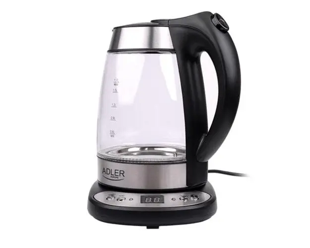 Fierbator ADLER AD 1247 cu reglare temperatura, 2200wati,1.7l, sticla,leduri iluminare,negru/inox