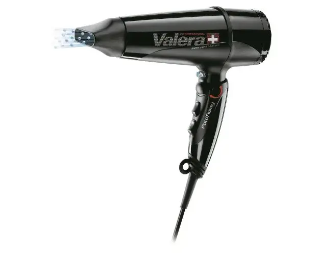 Uscator de par pentru voiaj Valera Swiss Light 5400 Fold Away, 2000 W, Ionizare, 3 Trepte temperatura, 2 Viteze, Maner rabatabil, Negru