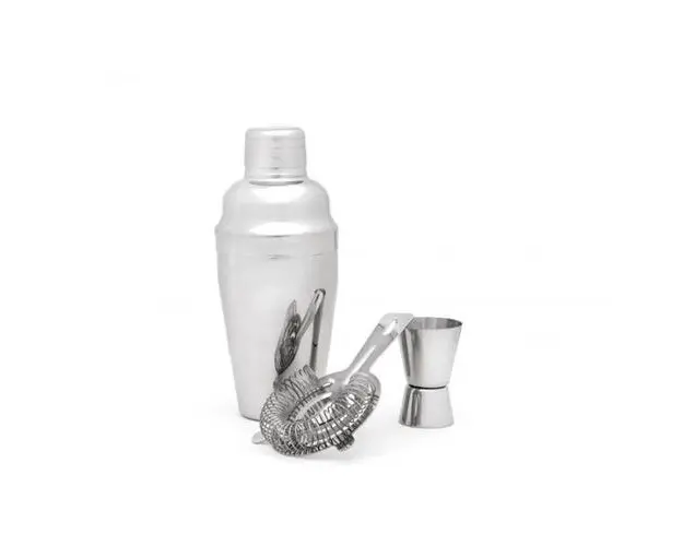 Set trei piese pentru bar Shaker, strecuratoare si jigger, inox
