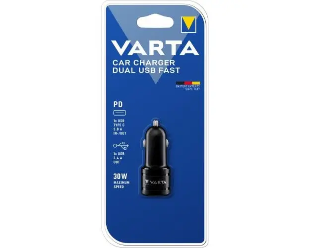 Incarcator auto Varta 57932101401, 1x USB 2.4A/1x USB Type-C 3.0A