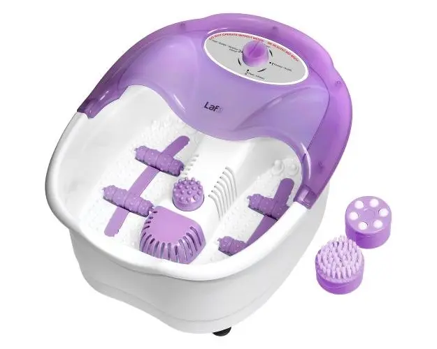 Cadita de masaj pentru picioare Lafe MFS-002, 350W, incalzire, vibratii, Alb/Mov