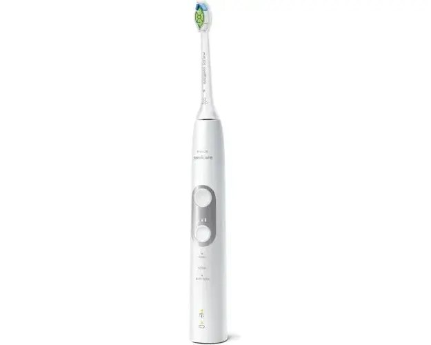 Periuta de dinti sonica electrica Philips Sonicare ProtectiveClean HX6877/28, 62000 miscari/minut, 3 moduri de curatare, 3 intensitati, senzor presiune, 2 functii BrushSync, 1 cap de periere, toc de transport, Alb cu argintiu