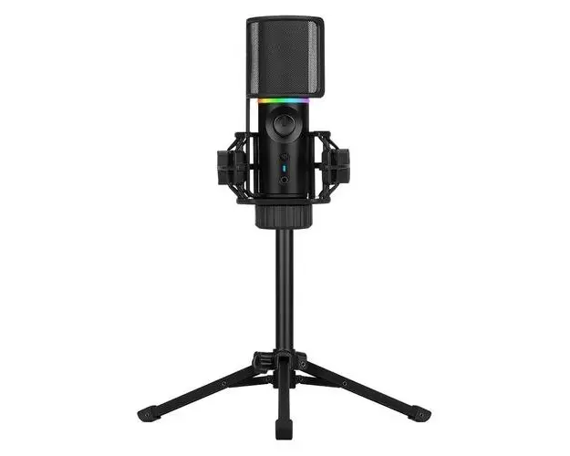 Microfon Streamplify, MIC RGB, USB-A, Negru, cu Tripod