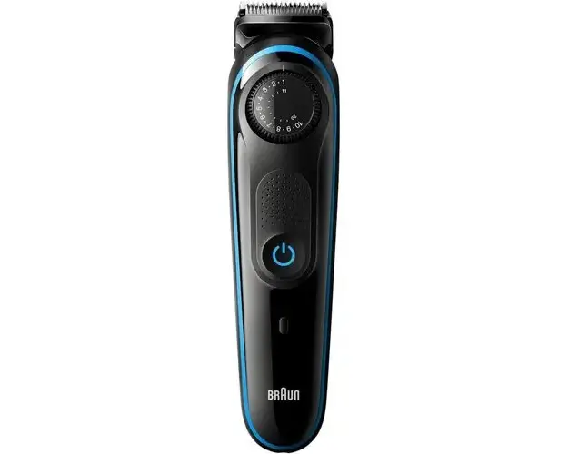 Aparat pentru ingrijirea barbii Braun Beard Trimmer 3, BT3240 Wet&Dry, buton rotativ de precizie, Aparat de ras Gillette, Negru/Albastru
