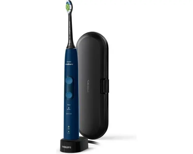 Periuta de dinti sonica electrica Philips Sonicare ProtectiveClean HX6851/53, 62000 miscari/minut, 3 moduri de curatare, senzor presiune, functie BrushSync, 1 cap de periere, toc de transport, Albastru inchis