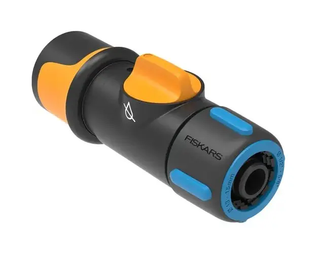 Conector pentru furtun cu robinet incorporat On/Off, pentru furtun de 13-15 mm (1/2-5/8inch) Fiskars, din plastic