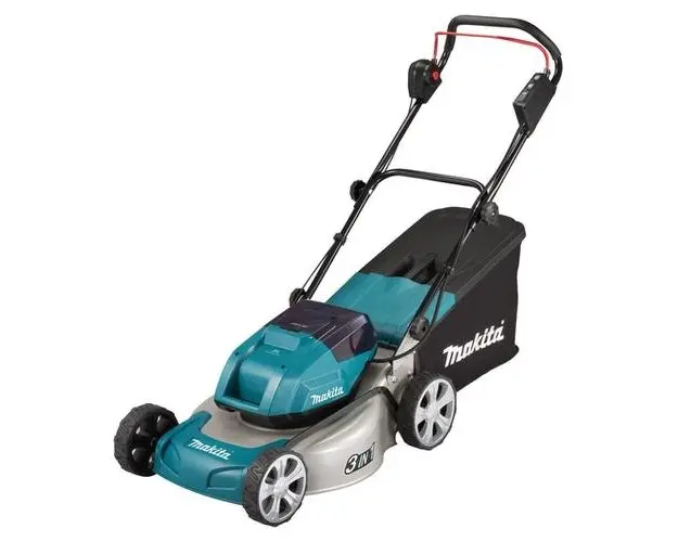 Masina electrica tuns gazonul pe acumulatori Makita DLM460PT2, 46 cm latime lucru,sac colector 60 L,inaltime tundere 20-75 mm,contine 2 acumulatori LXT 18V 5.0AH si incarcator dublu