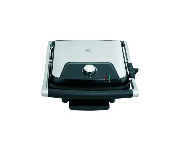 Grill electric Studio Casa Panini & Grill SC2128, tava scurgere detasabila, 2000 W, deschidere mare, termostat, Negru/Argintiu