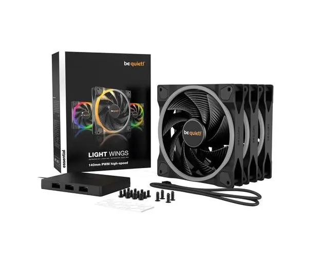 Set 3 ventilatoare ARGB be quiet! LIGHT WINGS 140mm PWM High-Speed (BL079), 140x140x25 mm