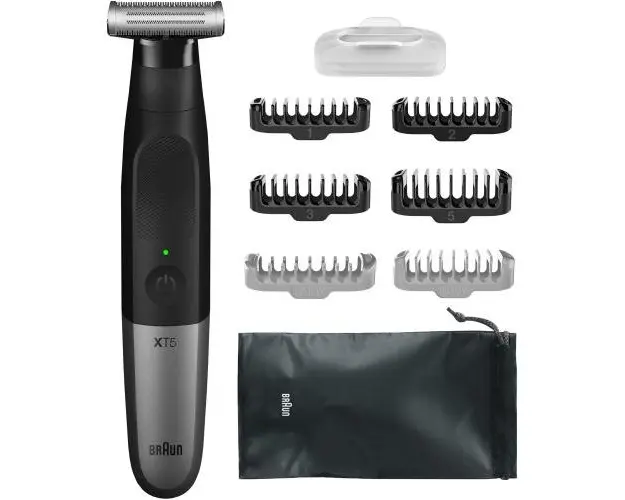 Aparat hibrid de barbierit si tuns barba Braun Series X XT5200 Wet&Dry, 4 piepteni, 2 x cap pentru ingrijire corporala, Saculet de voiaj, Negru