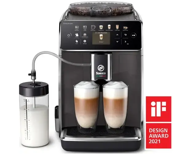 Espressor automat Saeco GranAroma SM6580/10, sistem de lapte Latte Duo, 14 bauturi, ecran TFT color, 4 profiluri utilizator, filtru AquaClean, rasnita ceramica, functie DoubleShot, Gri