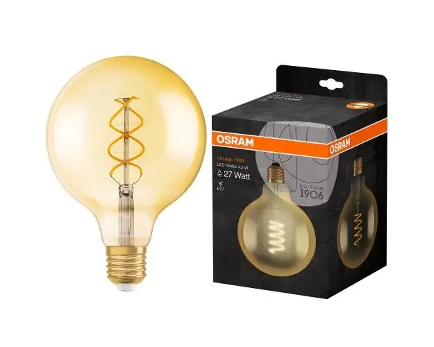 Bec LED OSRAM Vintage 1906 GLOBE125 FIL GOLD, E27, 4.5W(27W), 280 lm, lumina calda (2000K)