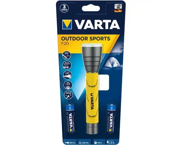 Lanterna LED Varta Outdoor Sports, 5W, 235 lm, 2AA, Galben