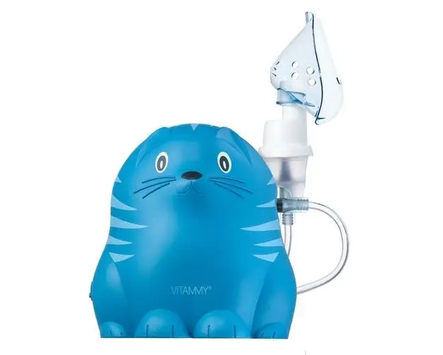 Aparat aerosoli Vitammy Gattino A1503, nebulizator cu compresor, masca pediatrica si de adulti, Albastru