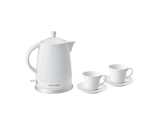 Fierbator Concept RK0040, 1500 W, 1.5 l, ceramic, Alb + setul contine 2 cesti + 2 farfurii