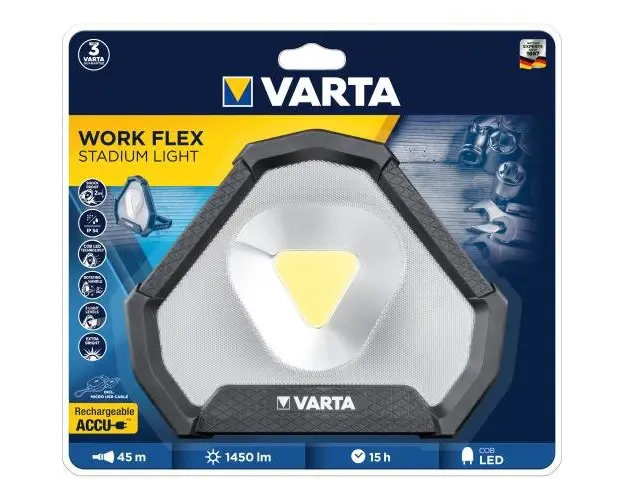 Lanterna LED de lucru Varta Work Flex Stadium Light, reincarcabila, 1450 lm, IP54, USB
