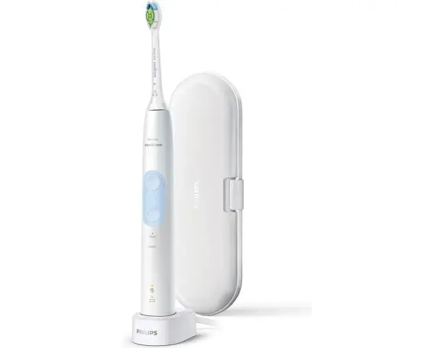 Periuta de dinti sonica electrica Philips Sonicare ProtectiveClean HX6839/28, 62000 miscari/minut, 2 moduri de curatare, 2 intensitati, senzor presiune, functie BrushSync, 1 cap de periere, toc de transport, Alb si albastru deschis