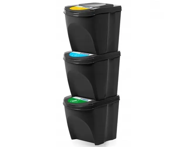 Set Recipiente plastic Noveen pentru reciclare selectiva, 3 x 25L, Negru