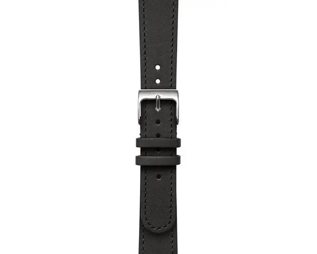 Bratara Withings, 18 mm, Piele cu cusaturi, catarama argintie, Negru