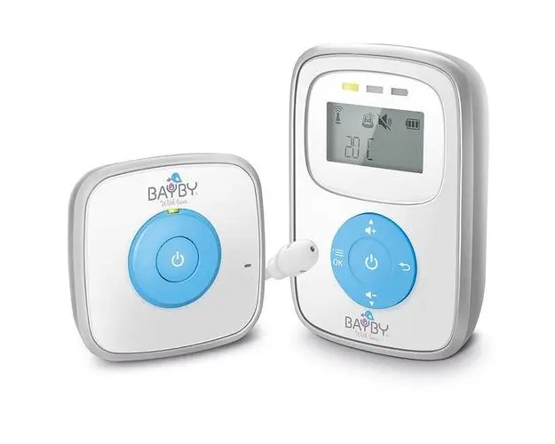 Monitor Digital Audio pentru bebelusi Bayby BBM 7010, Ecran LCD, 1,8GHz, 120 canale , 5 trepte volum, Alb/Argintiu