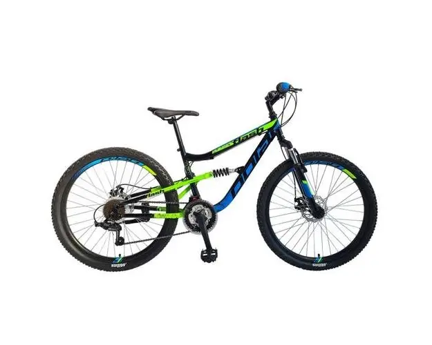 Bicicleta Mtb Polar Flash Full Suspension, 26 inch, Negru-Albastru-Verde