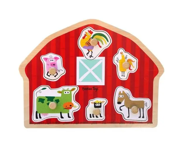 Puzzle din lemn 6 piese, Casuta animalutelor Barbo Toys