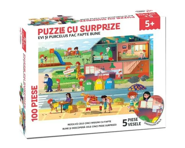 Set 100 piese, Puzzle cu surprize Evi si Purcelus fac fapte bune Edu Class