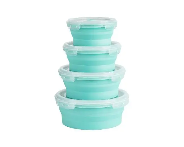 Set 4 recipiente rotunde pliabile Teesa, 350 ml, 500 ml, 800 ml, 1200 ml