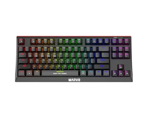 Tastatura Marvo KG953W TKL, wireless, Blue Switch, Bluetooth, iluminare Rainbow, USB, negru