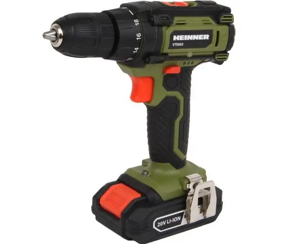 Masina de gaurit si insurubat (bormasina) pe acumulator Heinner VTE003, 20 V, 1500 RPM, 30 Nm, 18+1 trepte tensiune, acumulator, incarcator