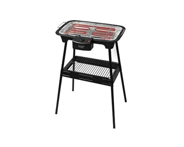 Gratar electric cu suport ADLER AD 6602, Lampa de control termostat, Incalzitor detasabil, Comutator de siguranta, 2000W, Negru