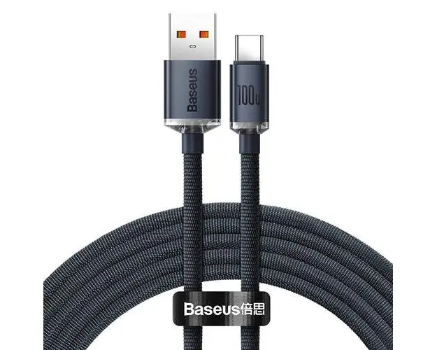Cablu pentru incarcare si transfer de date Baseus Crystal Shine, USB/USB Type-C, 100W, 2m, Negru