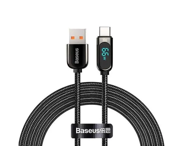 Cablu de date Baseus Display, USB/USB Type-C, 66W, 2m, Negru