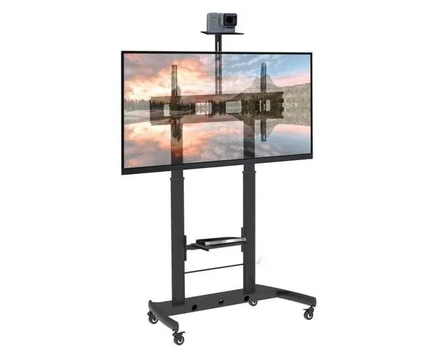 Stand TV mobil pe roti, 52-110 inch, 2 rafturi suport multimedia, TECHLY, negru, ICA-TR45