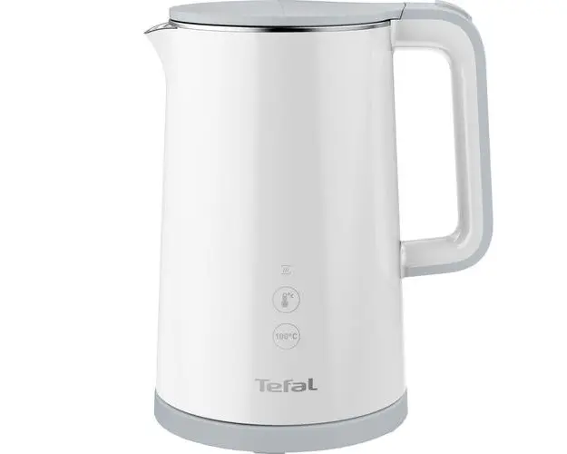 Fierbator Tefal Sense KO693110, 1800W, capacitate 1.5L, ecran digital, 5 trepte de temperatura, baza rotativa, interior inox, alb