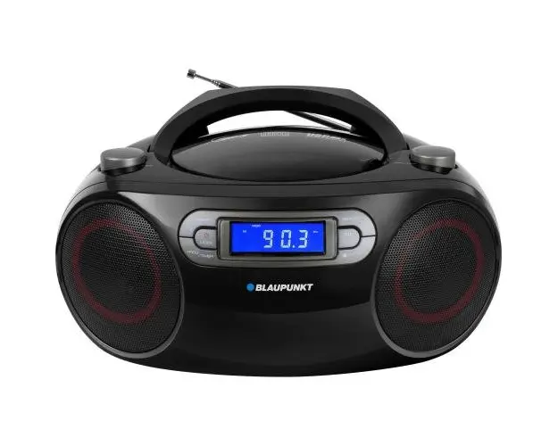 Microsistem Blaupunkt BB18BK, FM, CD, MP3, USB, AUX, 4W RMS, alarma, antena telescopica, LCD, alimentare la retea/baterii, negru