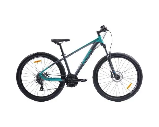 Bicicleta MTB Pegas Drumet, cadru aluminiu, marime XS, 24 viteze, manete schimbator Shimano, frane disc fata/spate, roti 27.5 inch, Turcoaz