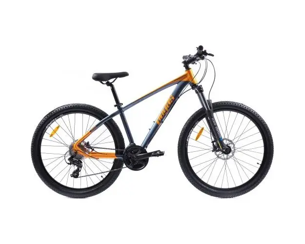 Bicicleta MTB Pegas Drumet, cadru aluminiu, marime S, 24 viteze, manete schimbator Shimano, frane disc fata/spate, roti 27.5 inch, Portocaliu